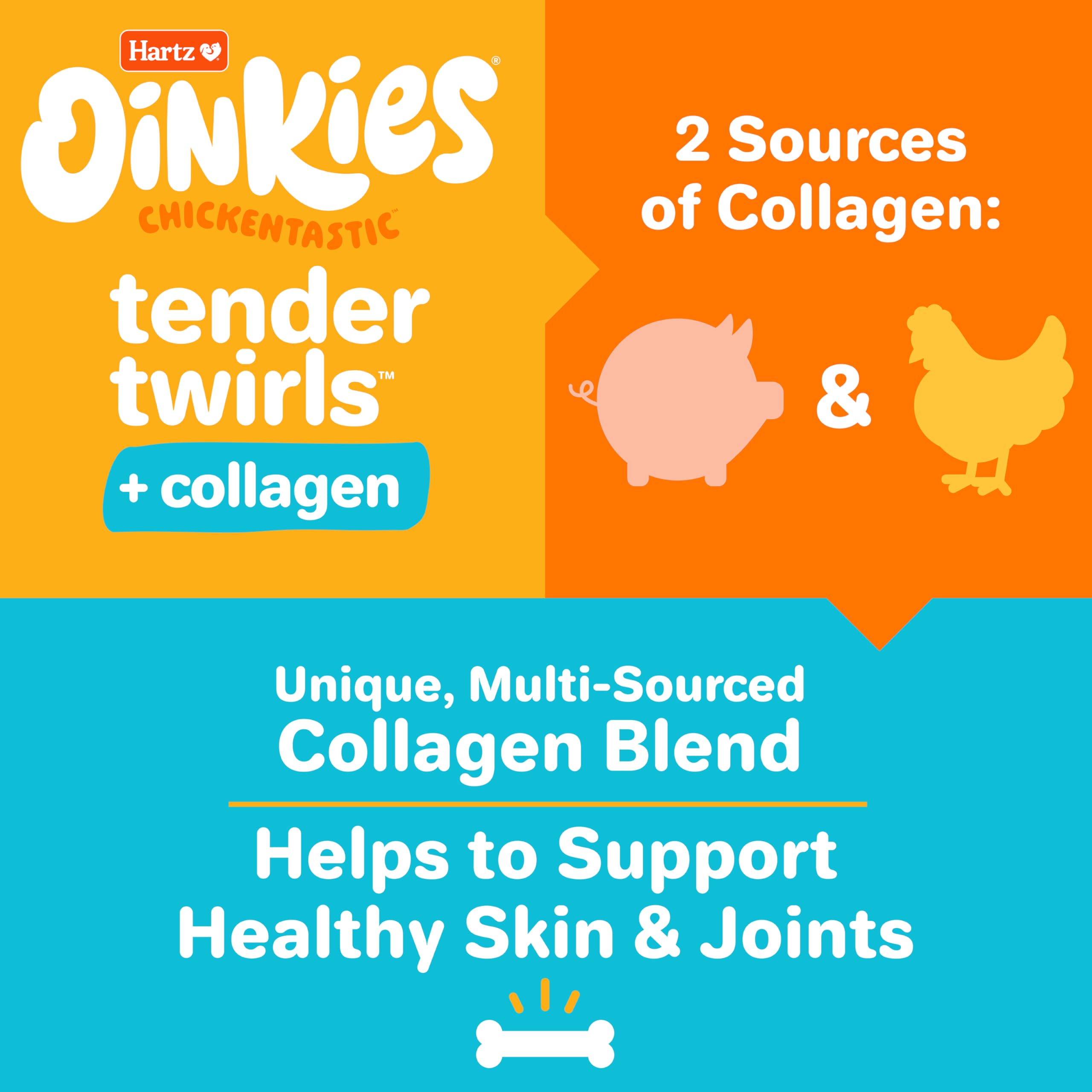 Hartz Oinkies Twirls + Collagen to Support Skin & Joints, Made with Real Chicken Breast, Highly Disgestible Dog Chews, 20 Count