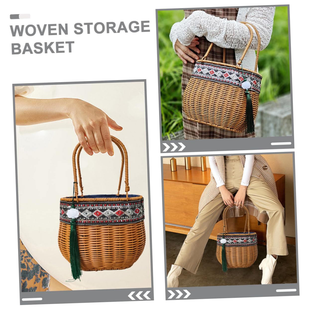 BESTOYARD Rattan Handbag Natural African Basket Toy Magazine Storage Fair Trade Basket Seagrass Belly Basket Market Basket with Handle Flower Girl Basket To Weave Pp Groceries