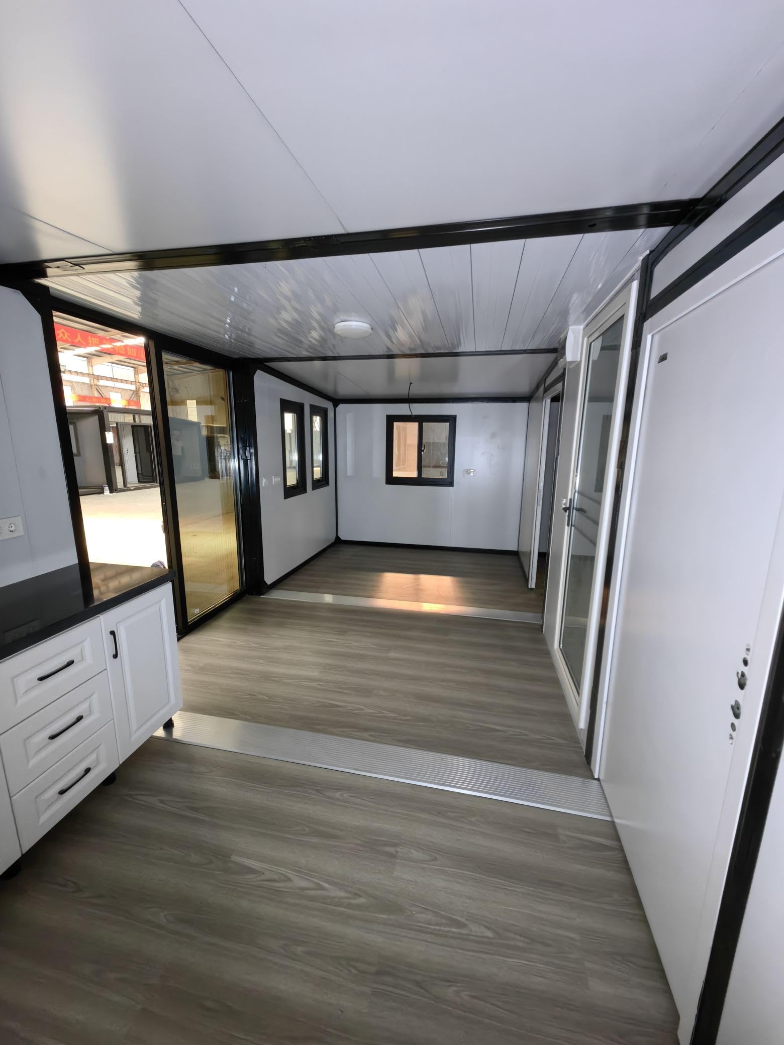 Portable Prefabricated Tiny Home, Foldable, Expandable Container with Bathroom,Bedroom,Living Room and Open Kitchen.Modern Design Small Villa,Mobile Expandable House. (Dark Grey 20x40ft)