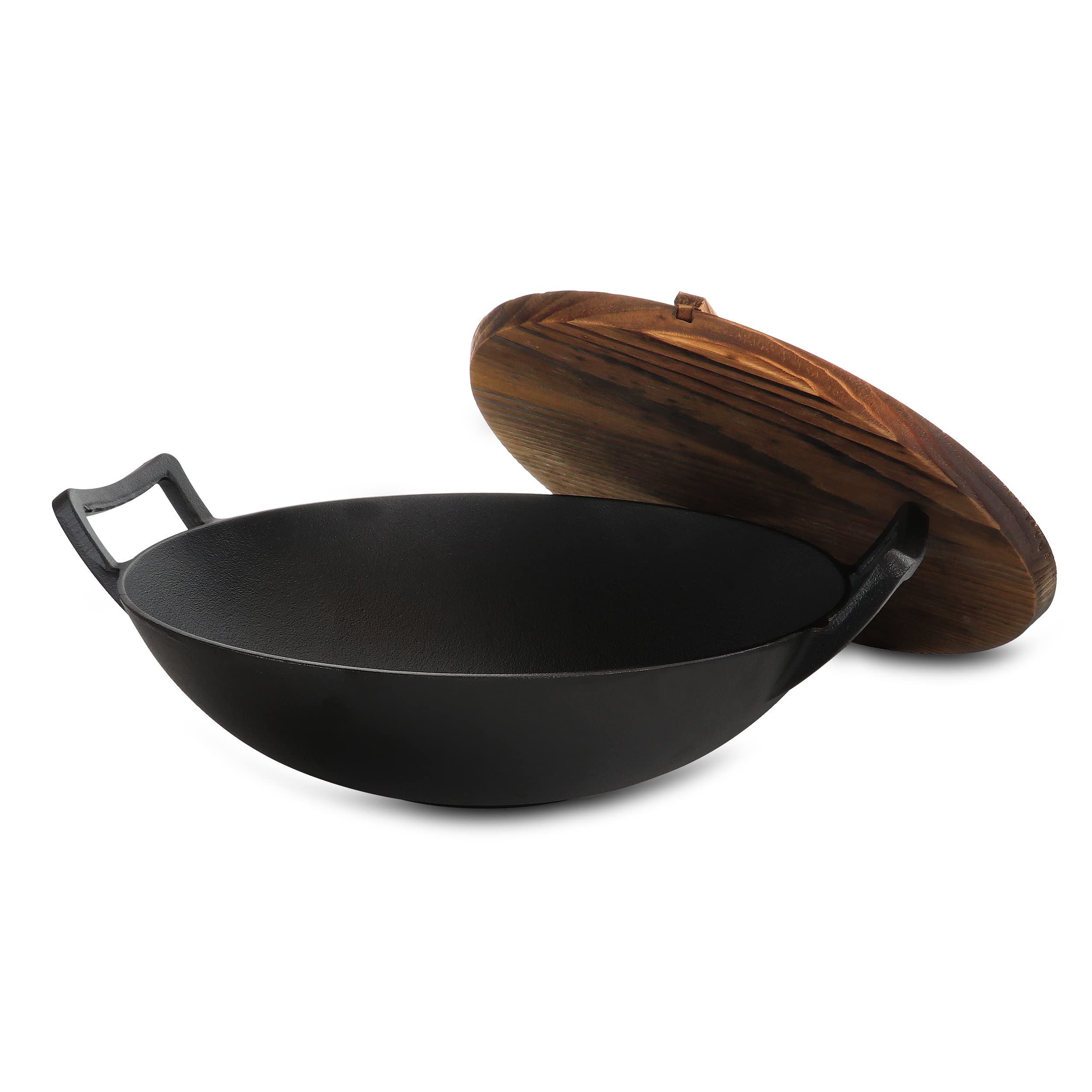 Megachef 14 Inch Pre-Seasoned Cast Iron Wok with Lid