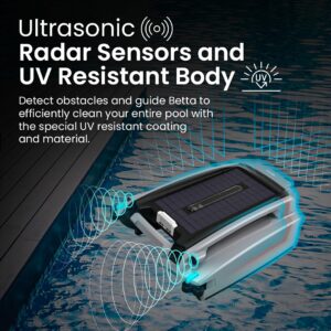 Betta SE Plus - Solar Powered Robotic Pool Surface Skimmer with Dual Charging Options and 30-Hour Continuous Cleaning Battery Power, Shallow Water Safeguard, and Twin Salt Chlorine Tolerant Motors