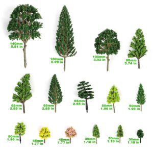 BUWUSMU 70 Pieces Mixed Model Trees - Ranging from 1.2 to 6.3 Inches, Ideal for Train Scenery, Architecture Models, DIY Crafts, Building Models, and Scenery Landscapes, Natural Green Color