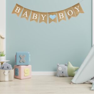 Shimmer Anna Shine Baby Boy Burlap Banner for Baby Shower Decorations and Gender Reveal Party (Light Blue Heart)