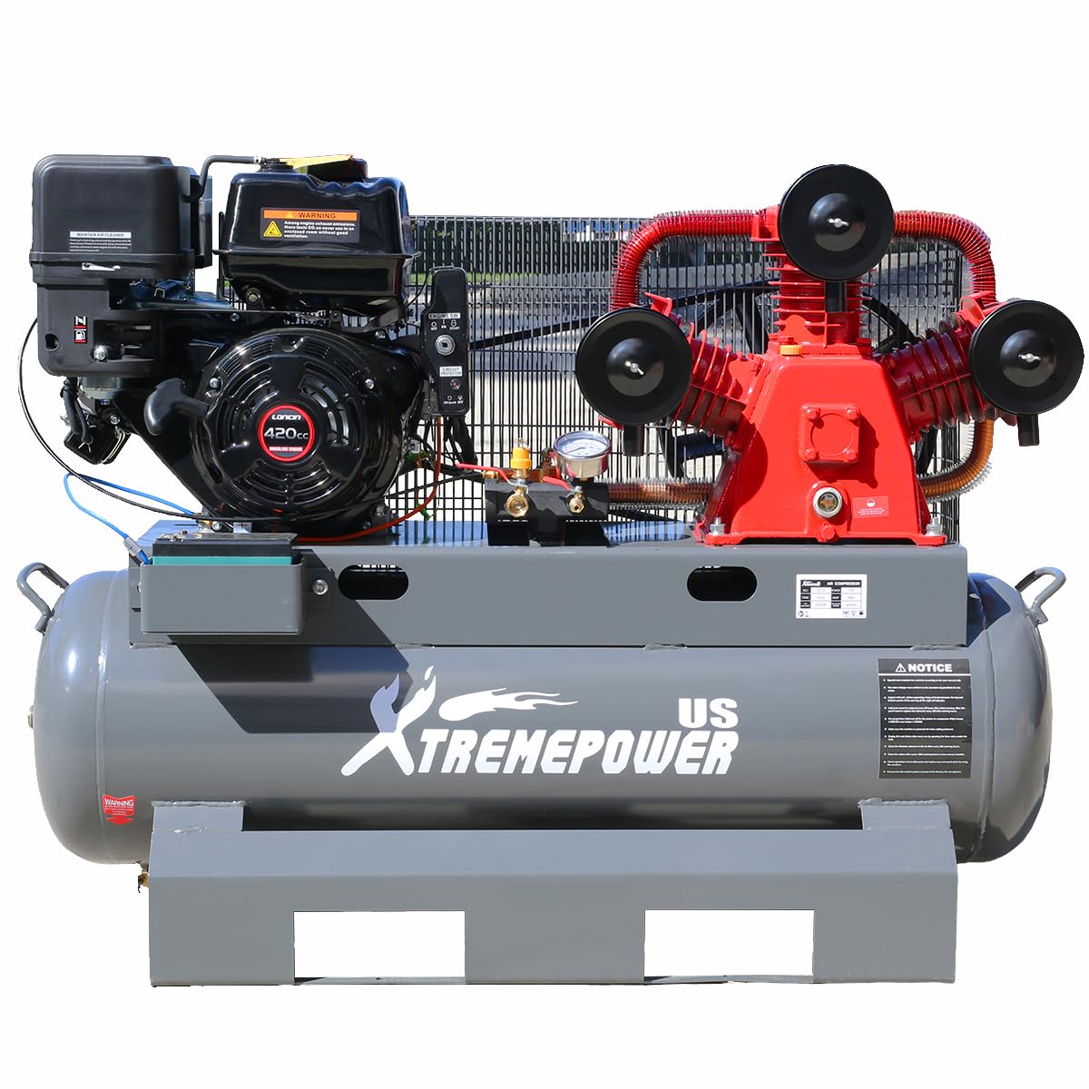 XtremepowerUS 13.0HP Horizontal Air Compressor Tank 30 Gallon Horizontal Tank Gas-Powered 3-Cylinder Service Truck Mount