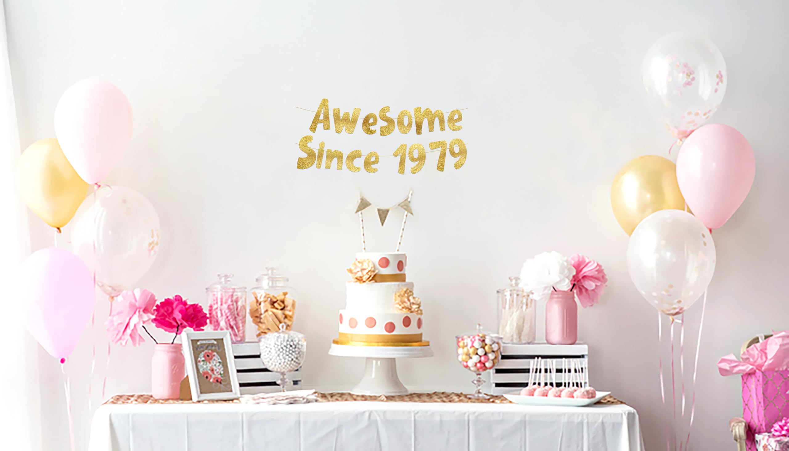 Awesome Since 1979 Gold Glitter Banner - 45th Birthday and Anniversary Party Decorations