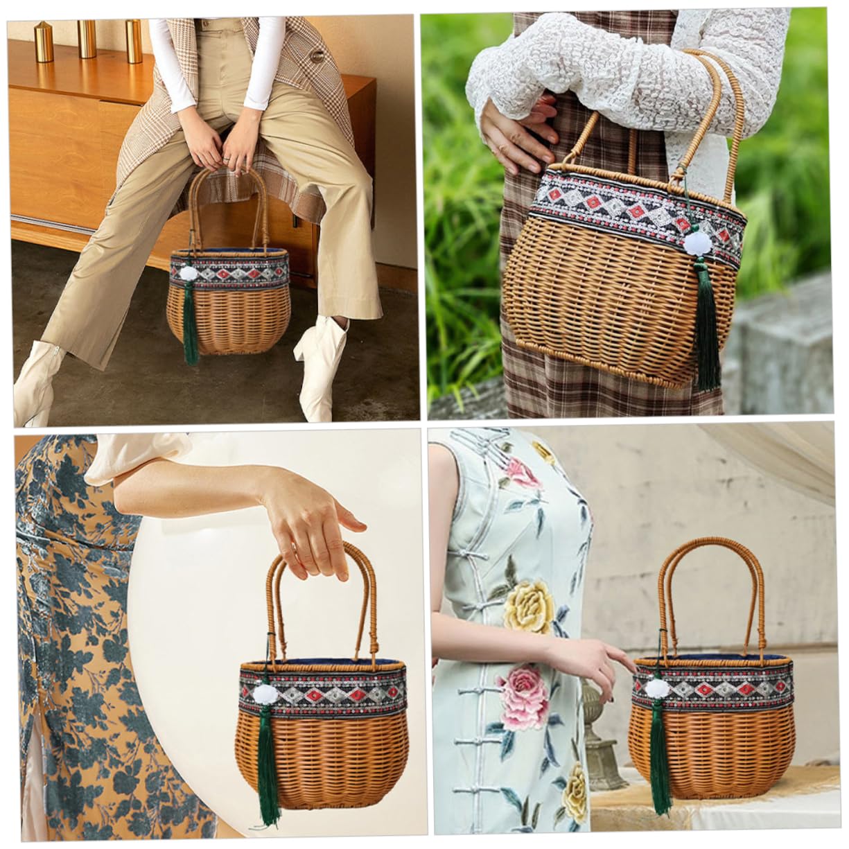 BESTOYARD Rattan Handbag Natural African Basket Toy Magazine Storage Fair Trade Basket Seagrass Belly Basket Market Basket with Handle Flower Girl Basket To Weave Pp Groceries