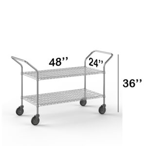 24" W x 48" L x 36" H Chrome Heavy Duty Utility Cart | 2 Tier | NSF Commercial Storage Rack Mobile Unit | Storage and Mobility Solution for Your Business