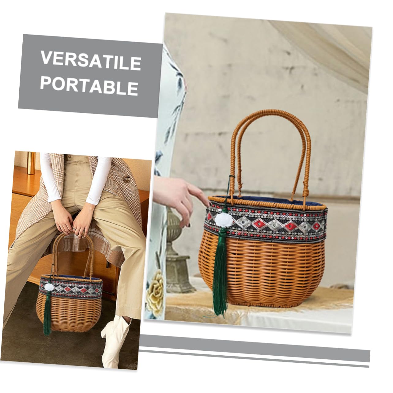 BESTOYARD Rattan Handbag Natural African Basket Toy Magazine Storage Fair Trade Basket Seagrass Belly Basket Market Basket with Handle Flower Girl Basket To Weave Pp Groceries