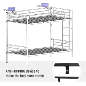 Merax Bunk Bed with Ladder and high Guardrail, Able to Split, Metal Bunk Bed, Storage Space, Noise Free,Twin Over Twin Size Bunk Bed,Black