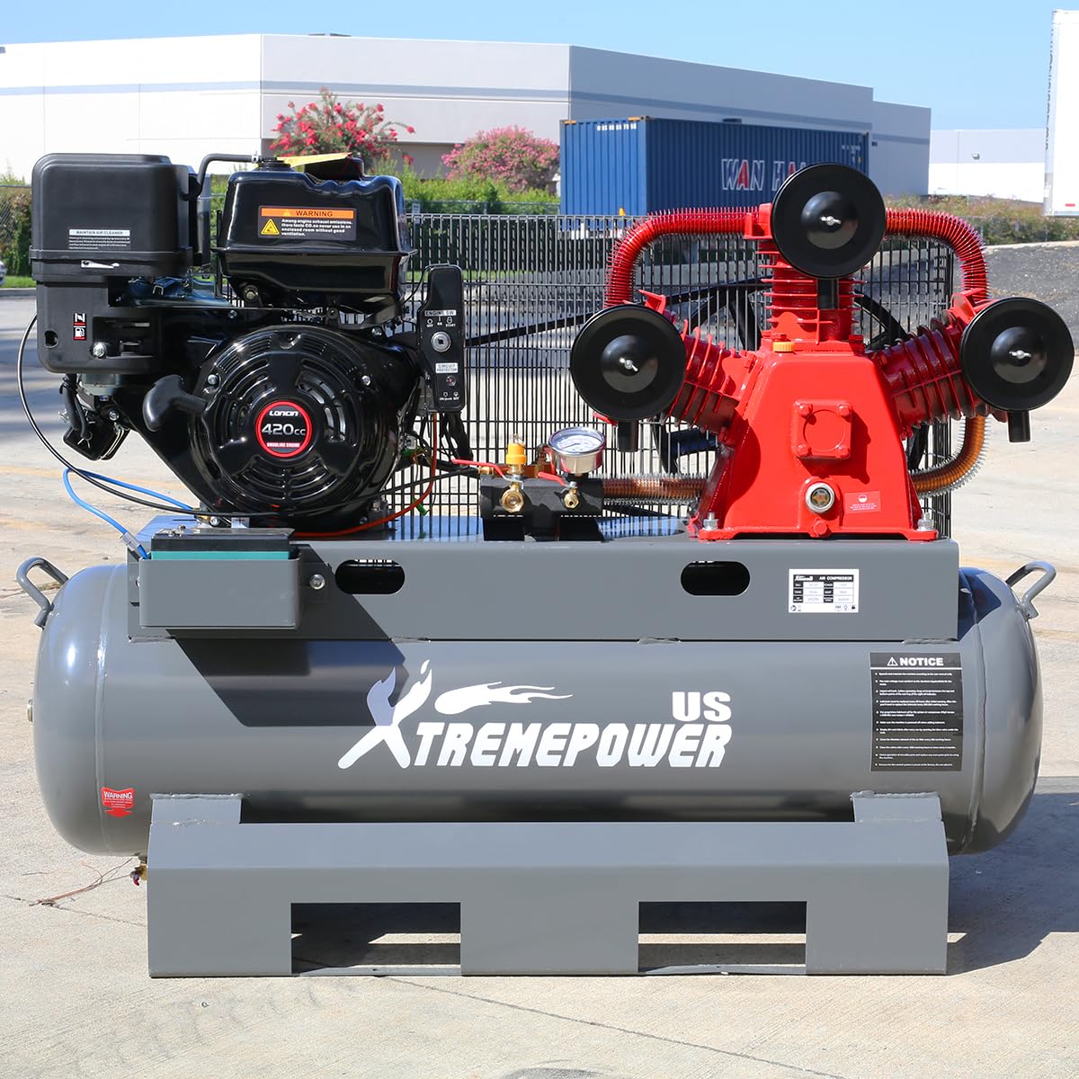 XtremepowerUS 13.0HP Horizontal Air Compressor Tank 30 Gallon Horizontal Tank Gas-Powered 3-Cylinder Service Truck Mount