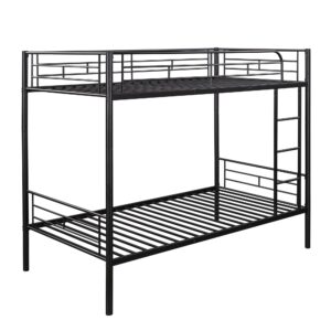 Merax Bunk Bed with Ladder and high Guardrail, Able to Split, Metal Bunk Bed, Storage Space, Noise Free,Twin Over Twin Size Bunk Bed,Black