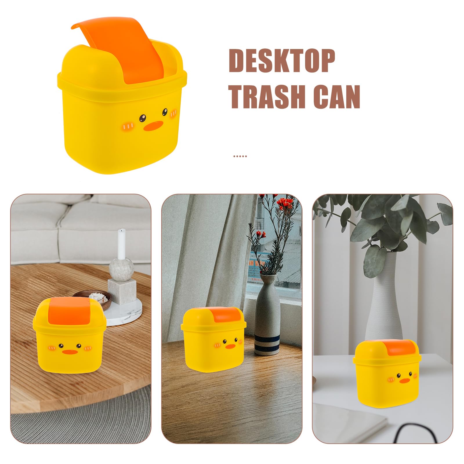 Amosfun Little Yellow Duck Trash Can Desktop Waste Container Paper Waste Basket Mini Garbage Can Small Trash Can Jewelry Organizer Rubbish Bin Girl Small Paper Plastic Super Cute