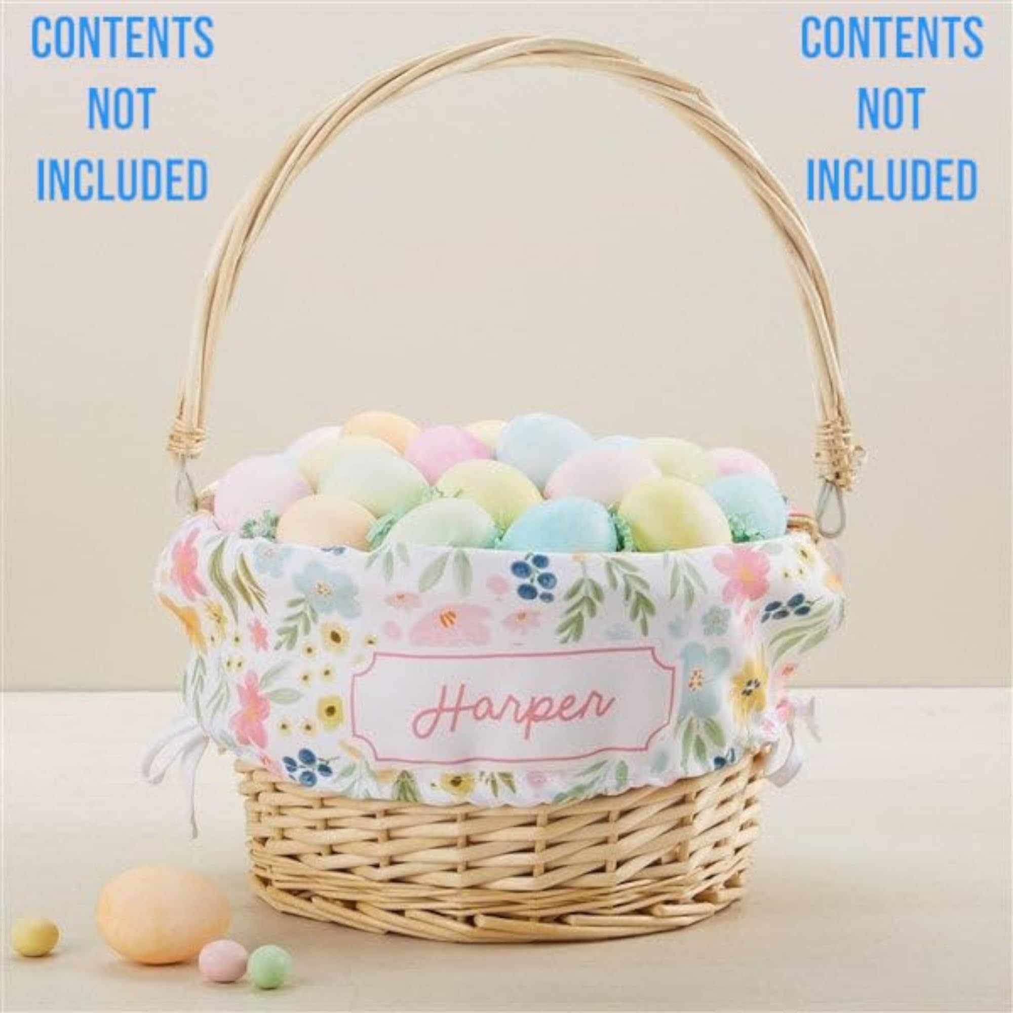 Personalization Universe Personalized Easter Flowers Hand-Woven Easter Basket with Folding Handle, Baby's First Easter, Perfect for Basket Stuffers, Girls - Natural