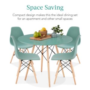 Best Choice Products 5-Piece Dining Set, Compact Mid-Century Modern Table & Chair Set for Home, Apartment w/ 4 Chairs, Plastic Seats, Wooden Legs, Metal Frame - Light Green/Oak