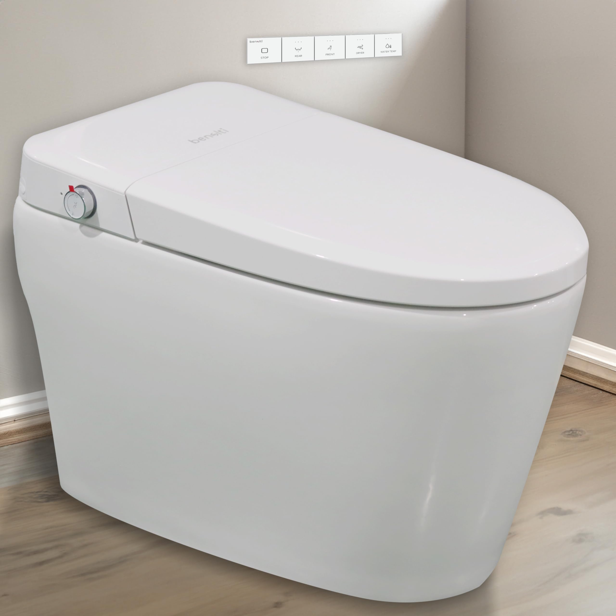 BN-6100S, 1-Piece 1.28 GPF Tankless Elongated Smart Bidet Toilet in White, Auto Flush, Heated Seat with Soft Close