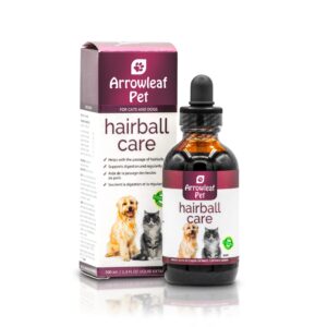 arrowleaf pet hairball care by naturpet inc | digestive support for cats and dogs | hairballs, constipation, intestinal discomfort | 100ml herbal tincture