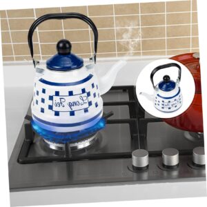 LABRIMP Enamel Steel Handle Pot Retro Espresso Machine Induction Stovetop Teakettle Teapot Whistling Tea Pots Camping Coffee Pot Flute Kettle Applique Household Enamelled Steel