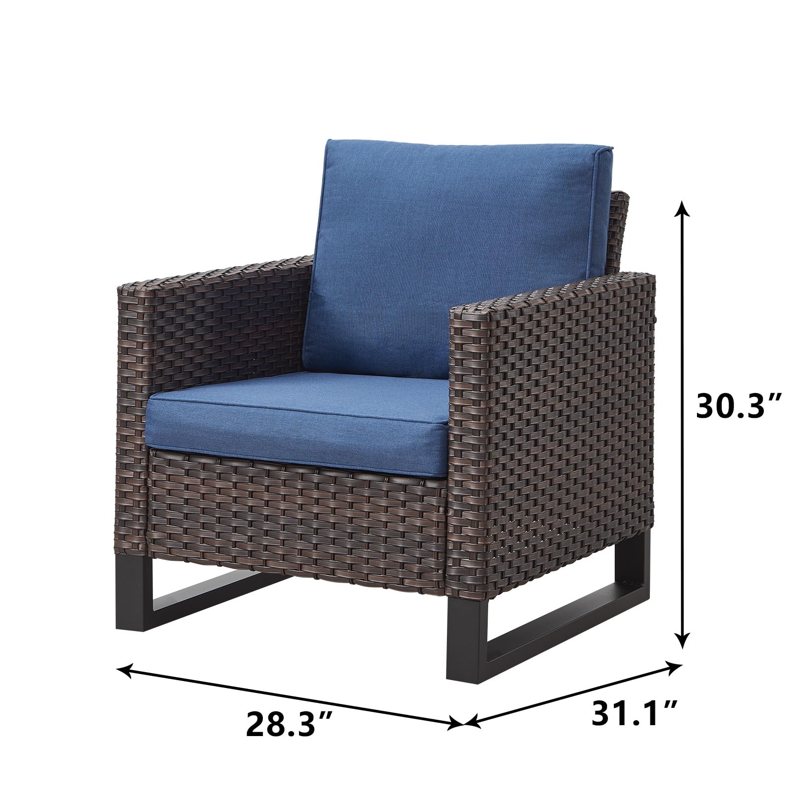 Rilyson Patio Furniture Chairs Outdoor Chair - Wicker Patio Furniture Set of 2,PE Rattan Patio Seating with Cushions for Deck Porch Balcony Backyard Garden(Brown/Blue)