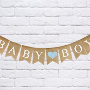 Shimmer Anna Shine Baby Boy Burlap Banner for Baby Shower Decorations and Gender Reveal Party (Light Blue Heart)