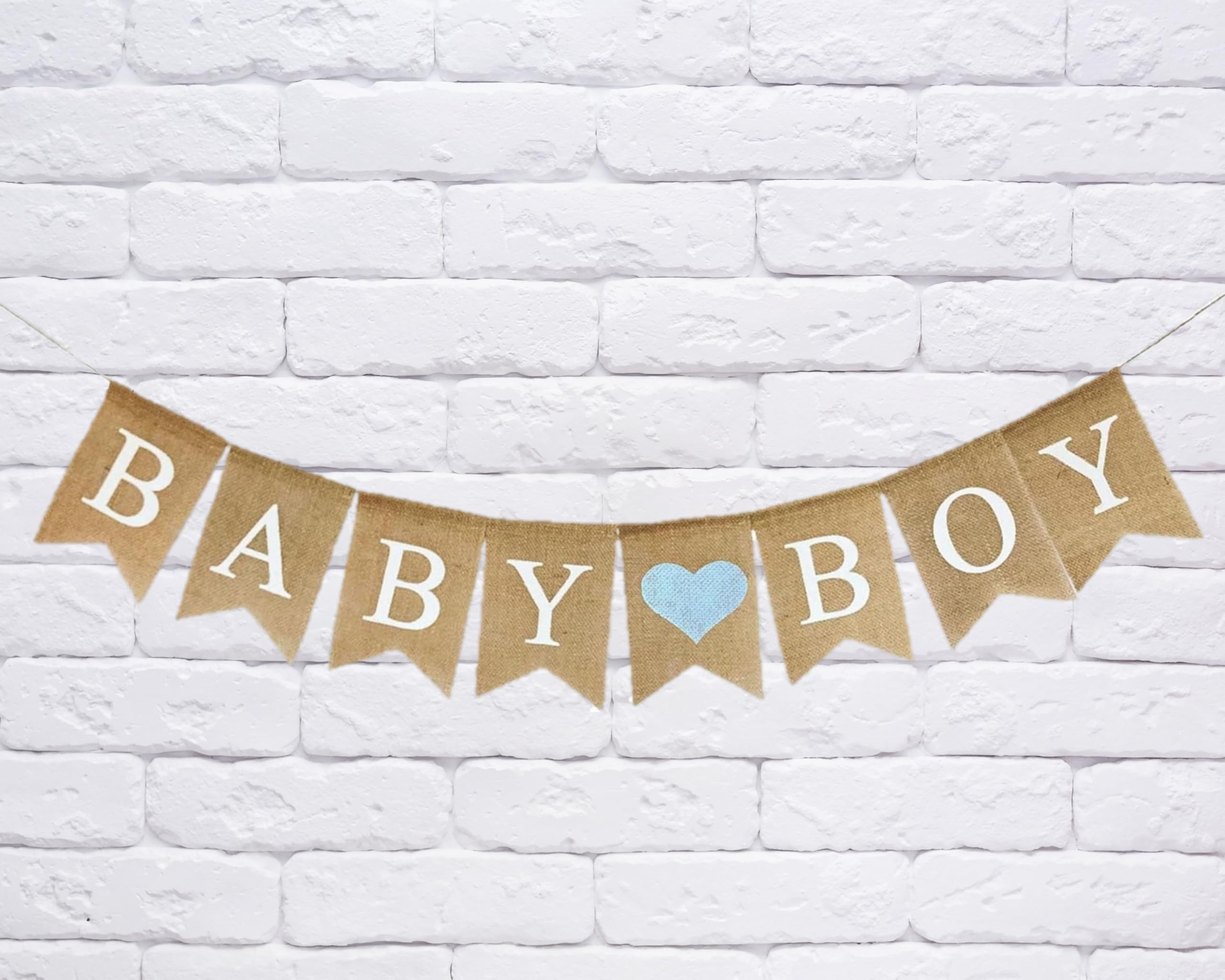 Shimmer Anna Shine Baby Boy Burlap Banner for Baby Shower Decorations and Gender Reveal Party (Light Blue Heart)