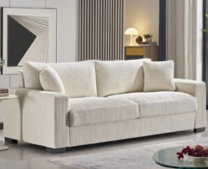 container furniture direct luxe corduroy sofa with 2 toss pillows, spacious and comfortable 3 seater couch for modern living room, ideal for entertainment and cozy moments, 89" wide, beige