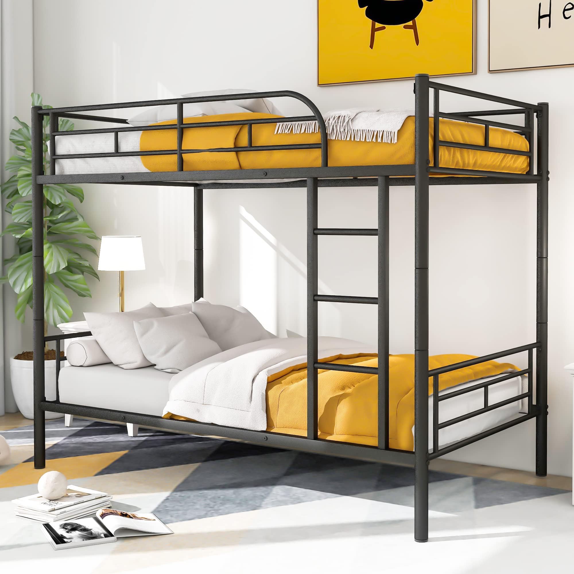 Merax Bunk Bed with Ladder and high Guardrail, Able to Split, Metal Bunk Bed, Storage Space, Noise Free,Twin Over Twin Size Bunk Bed,Black