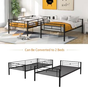 Merax Bunk Bed with Ladder and high Guardrail, Able to Split, Metal Bunk Bed, Storage Space, Noise Free,Twin Over Twin Size Bunk Bed,Black