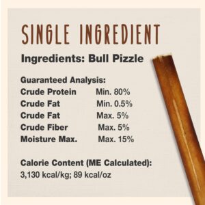 Cadet Bully Hide Sticks for Large Dogs – All-Natural Beef Pizzle, High Protein, Low Fat, Long-Lasting, Grain & Rawhide-Free Dog Chews for Aggressive Chewers, Large (1 Count)