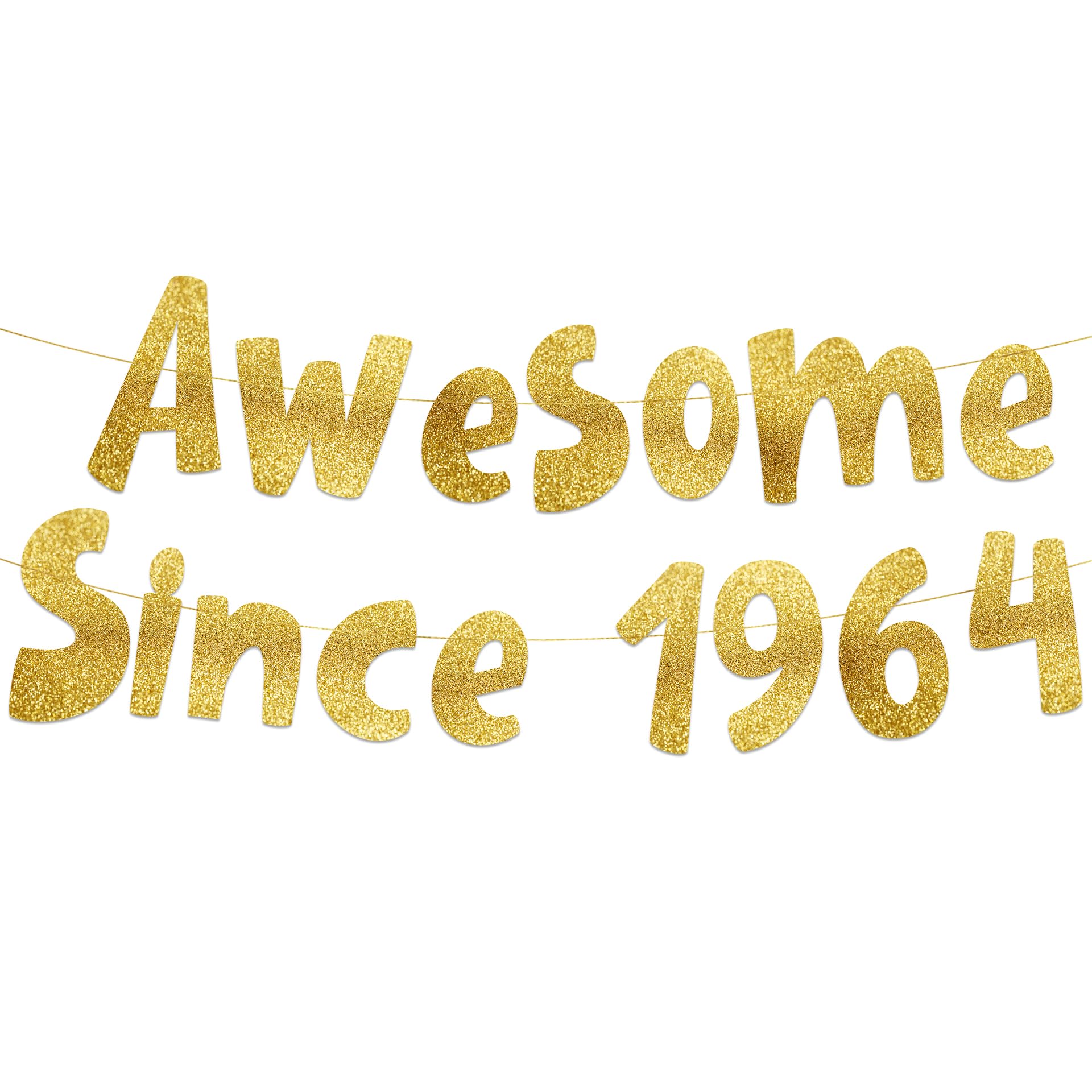 Awesome Since 1964 Gold Glitter Banner - 60th Birthday and Anniversary Party Decorations