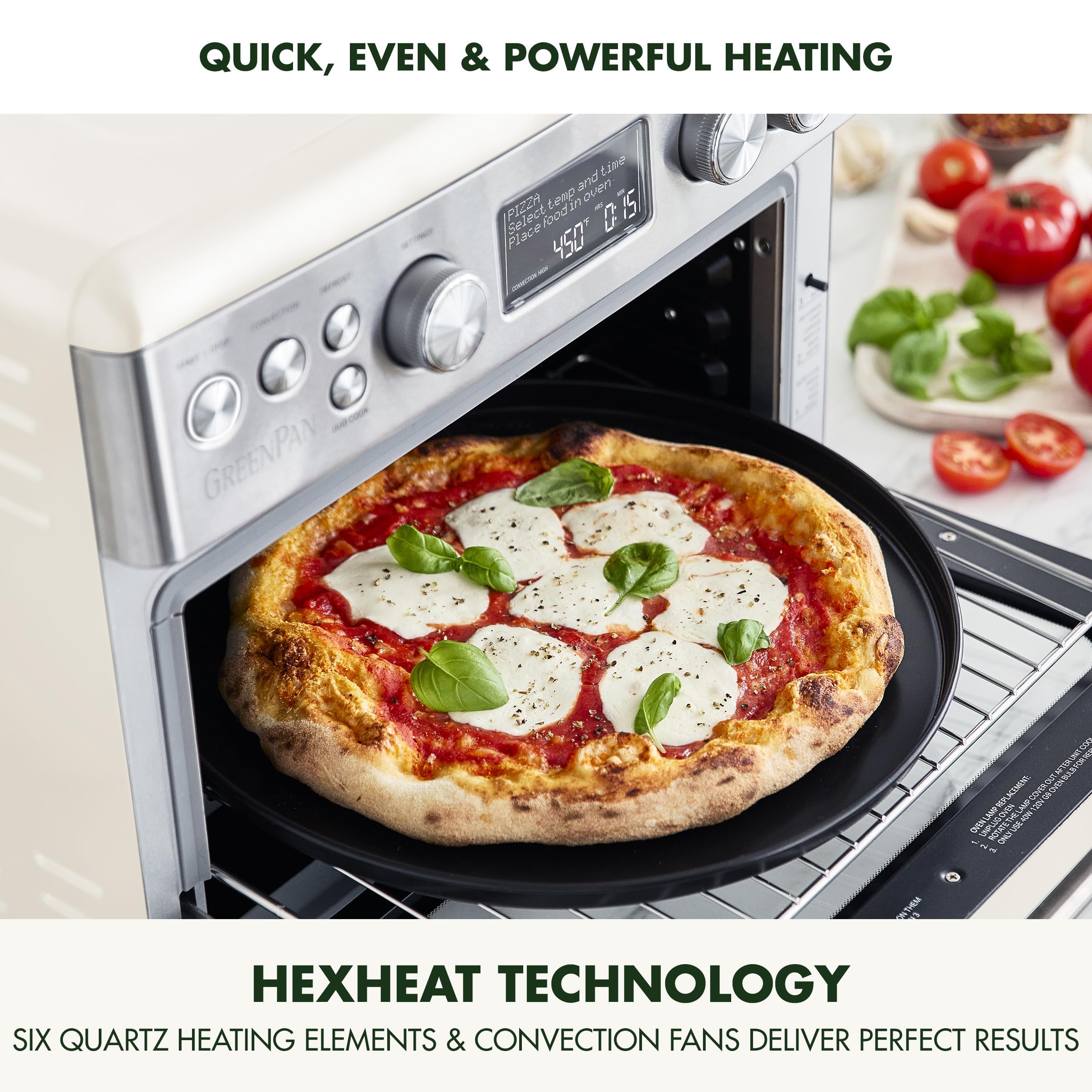 GreenPan 13-in-1 Elite Countertop Convection Oven & Air Fryer, PFAS-Free Ceramic Tray & Pizza Pan, Adjustable Racks, Multifunction Presets, Toaster, Bake, Broil, Roast, Proof, Dehydrate, Cloud Cream