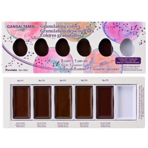 kuretake gansai tambi granulating color 5 colors set, watercolor paint set, professional-quality for artists and crafters, ap-certified, for adult, made in japan