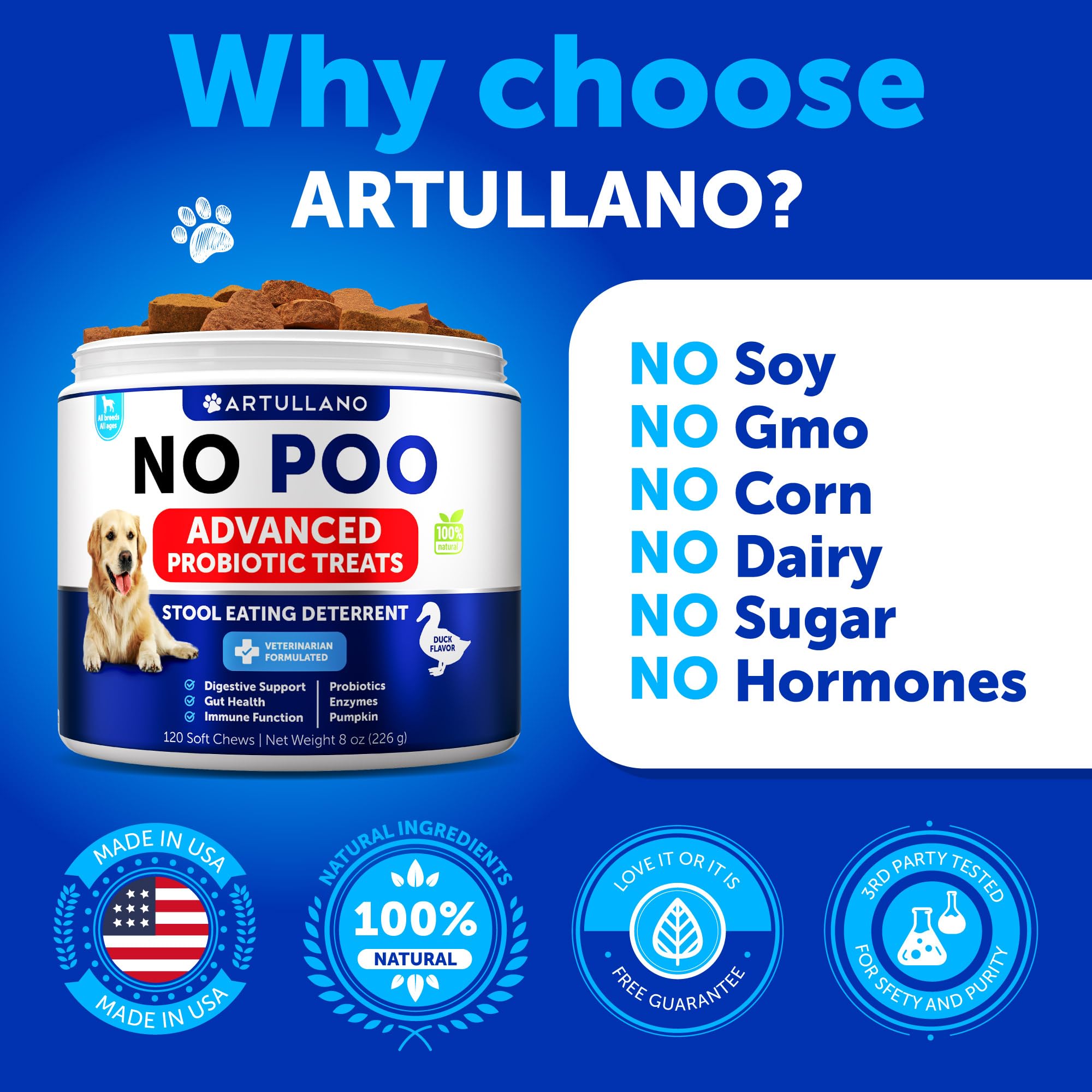 No Poo Chews for Dogs - Coprophagia Stool Eating Deterrent for Dogs - Prevent Dog from Eating Poop - Stop Eating Poop for Dogs with Probiotics & Digestive Enzymes - Forbid for Dogs