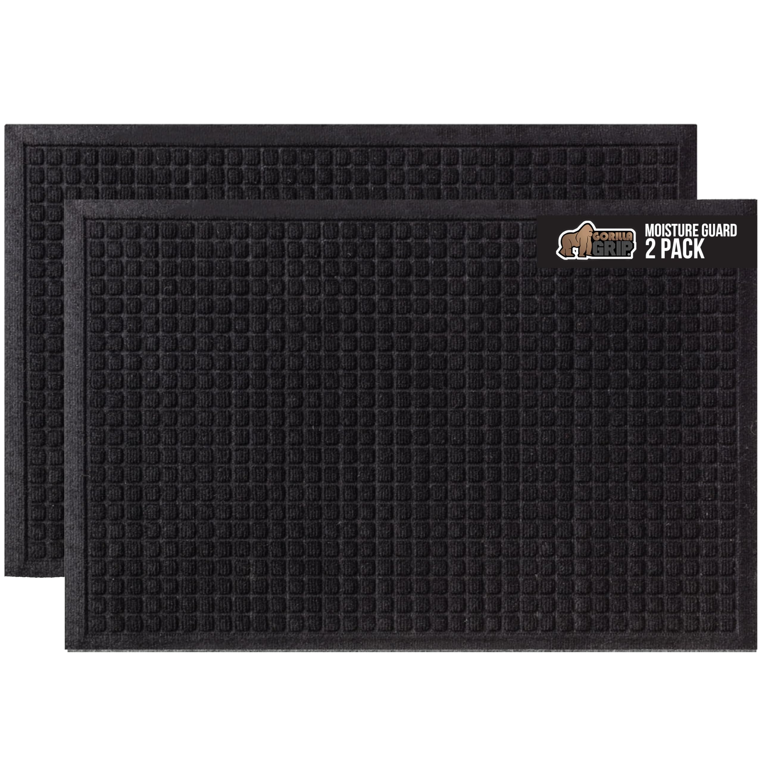 Gorilla Grip 100% Waterproof Ultra Absorbent Moisture Guard Doormat, Absorbs Up to 5.7 Cups of Water, Stain and Fade Resistant, Spiked Rubber Backing, All Weather Door Mat, 2 Pack, 35x23, Black