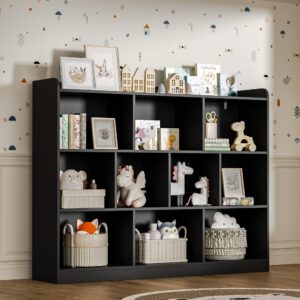 DIYART Black Bookshelf, Wood Bookcase with 3 Tier Open Shelves, 10-Cube Minimalist Storage Shelf for Living Room, Bedroom, 55.1" W x 42.5" H