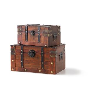 soul & lane marquise wooden chest duo - elegant wood storage trunks with lids & vintage charm (set of 2), antique versatile organizational decor for home & office