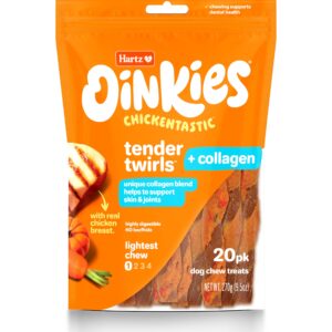 Hartz Oinkies Twirls + Collagen to Support Skin & Joints, Made with Real Chicken Breast, Highly Disgestible Dog Chews, 20 Count