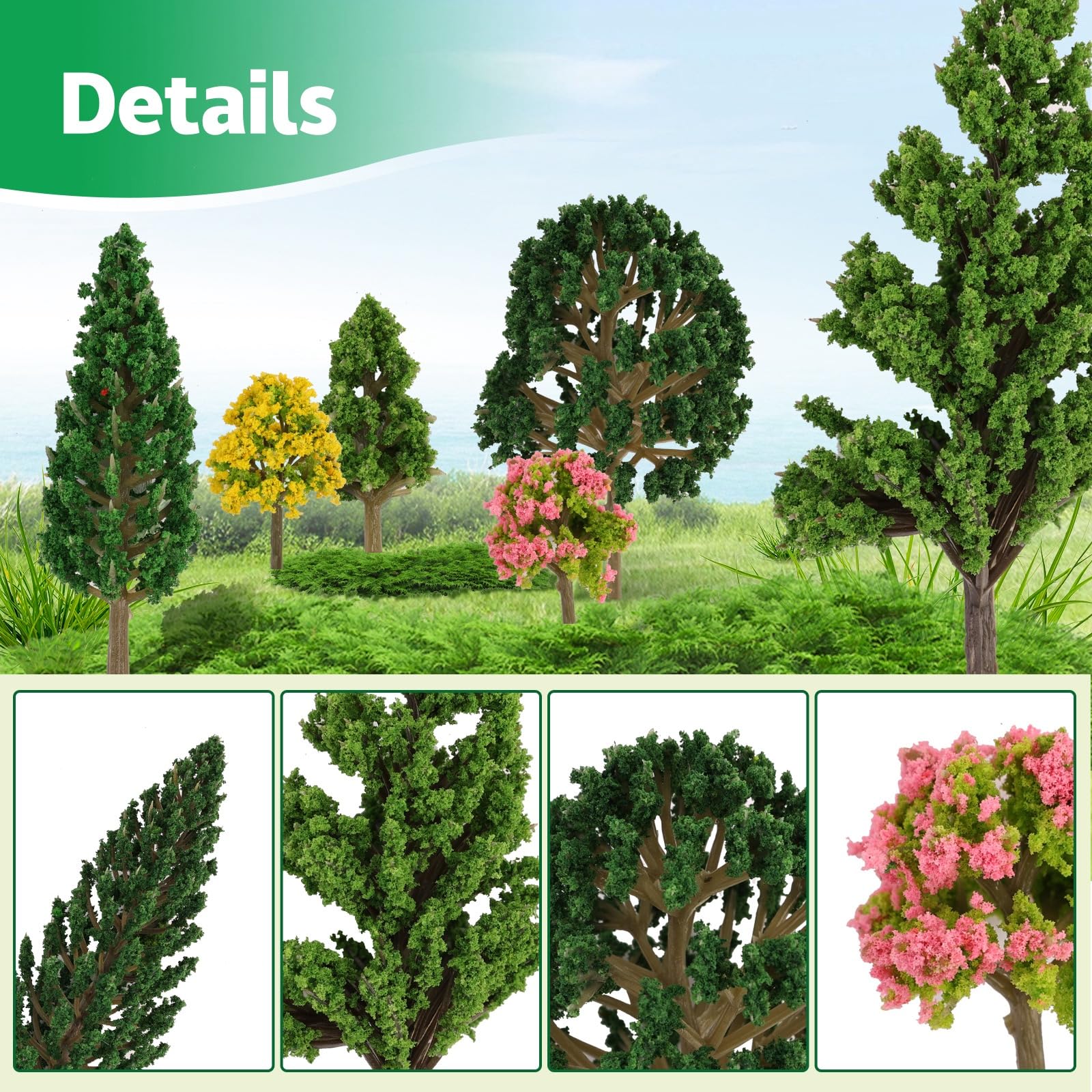 BUWUSMU 70 Pieces Mixed Model Trees - Ranging from 1.2 to 6.3 Inches, Ideal for Train Scenery, Architecture Models, DIY Crafts, Building Models, and Scenery Landscapes, Natural Green Color