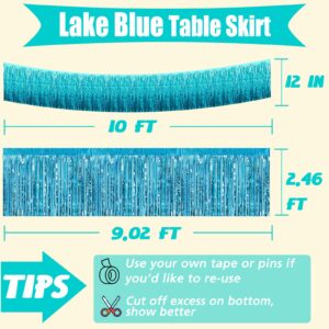 4P Metallic Foil Fringe Banner Tinsel Table Skirts for Rectangle Tables Backdrop Tinsel Banner Garland Curtains for Parade Floats Wedding Graduation Anniversary Birthday Parties Decoration (Lake Blue)