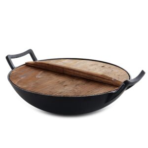 Megachef 14 Inch Pre-Seasoned Cast Iron Wok with Lid