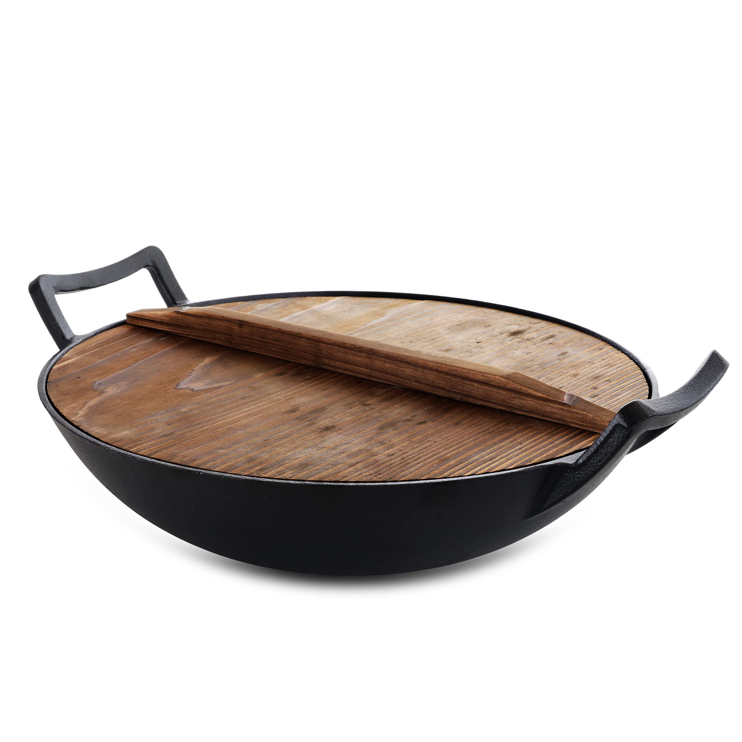 Megachef 14 Inch Pre-Seasoned Cast Iron Wok with Lid