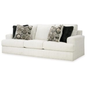 Benjara Henly 96 Inch Sofa, Oversized, 4 Accent Pillows, Soft Polyester, White, Gray, Black and Ivory