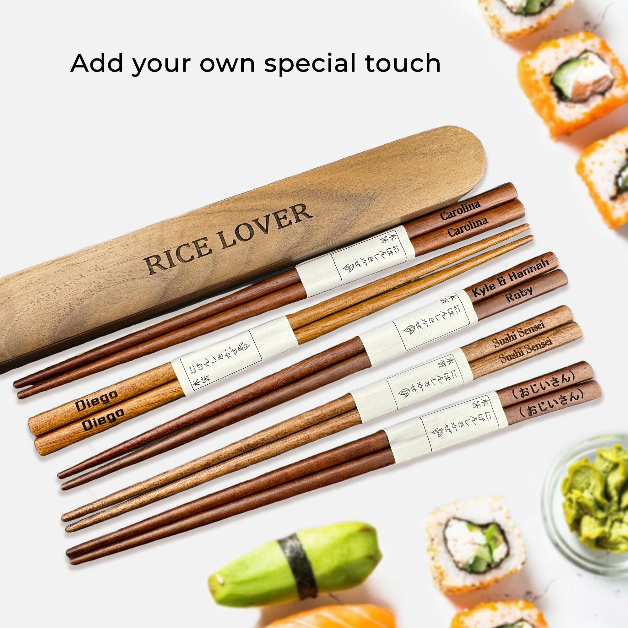 Walnut Chopsticks Reusable Engraved With Personalized Names Classic or Japanese Chinese Style Wood Chopsticks Dinnerware Utensils Christmas Gift Wedding Birthday