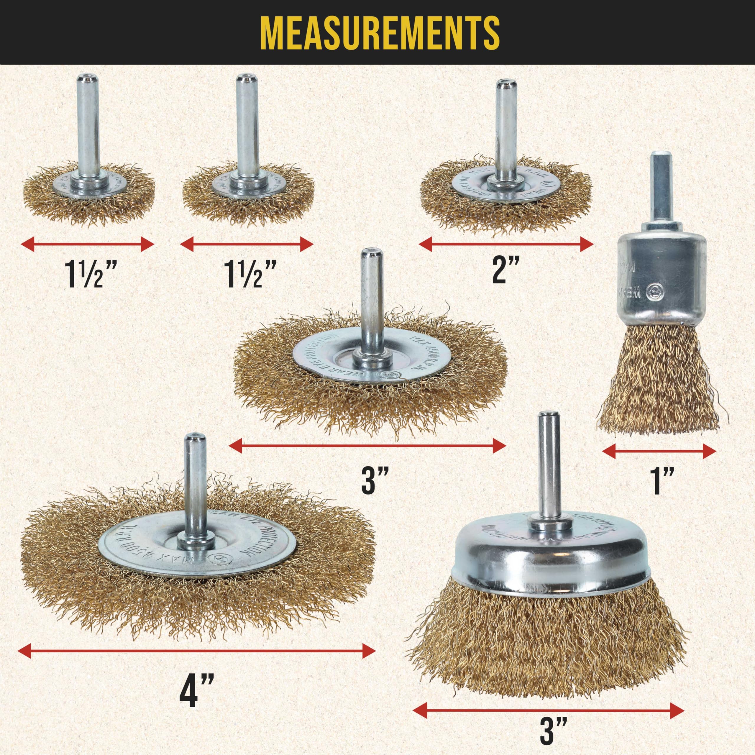 Dura-Gold 7-Piece Abrasive Brass-Coated Wire Wheel, Cup Brush, and End Brush Set, 1/4" Drill Shank, Carbon Steel Bristles - Surface Prep Grinding, Stripping Metal, Clean Remove Rust, Corrosion, Paint