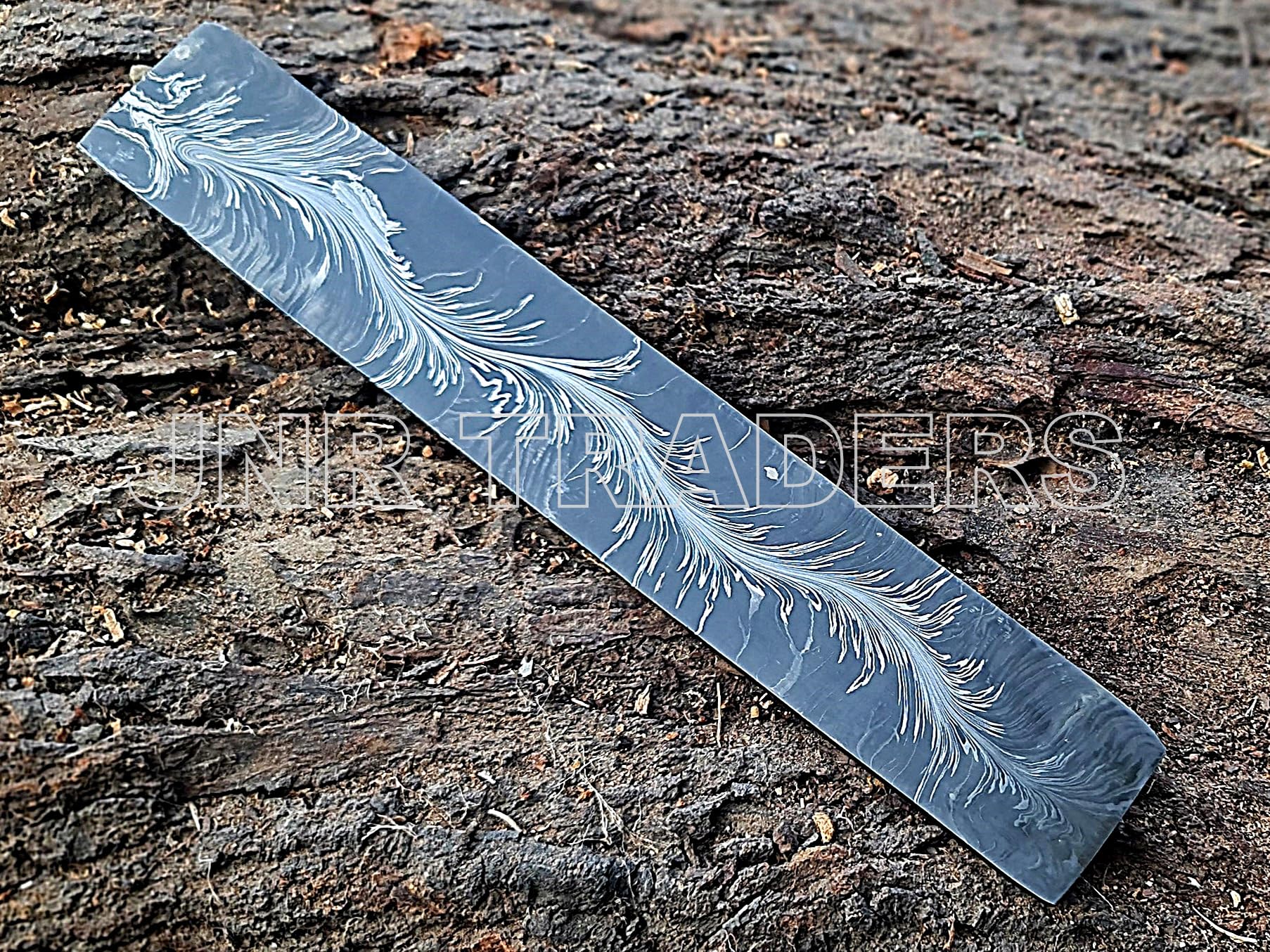 JNR Traders Forged Feather Pattern Damascus Billet - Damascus Bar Stock - Knife Making Supplies 12 Inch 3815