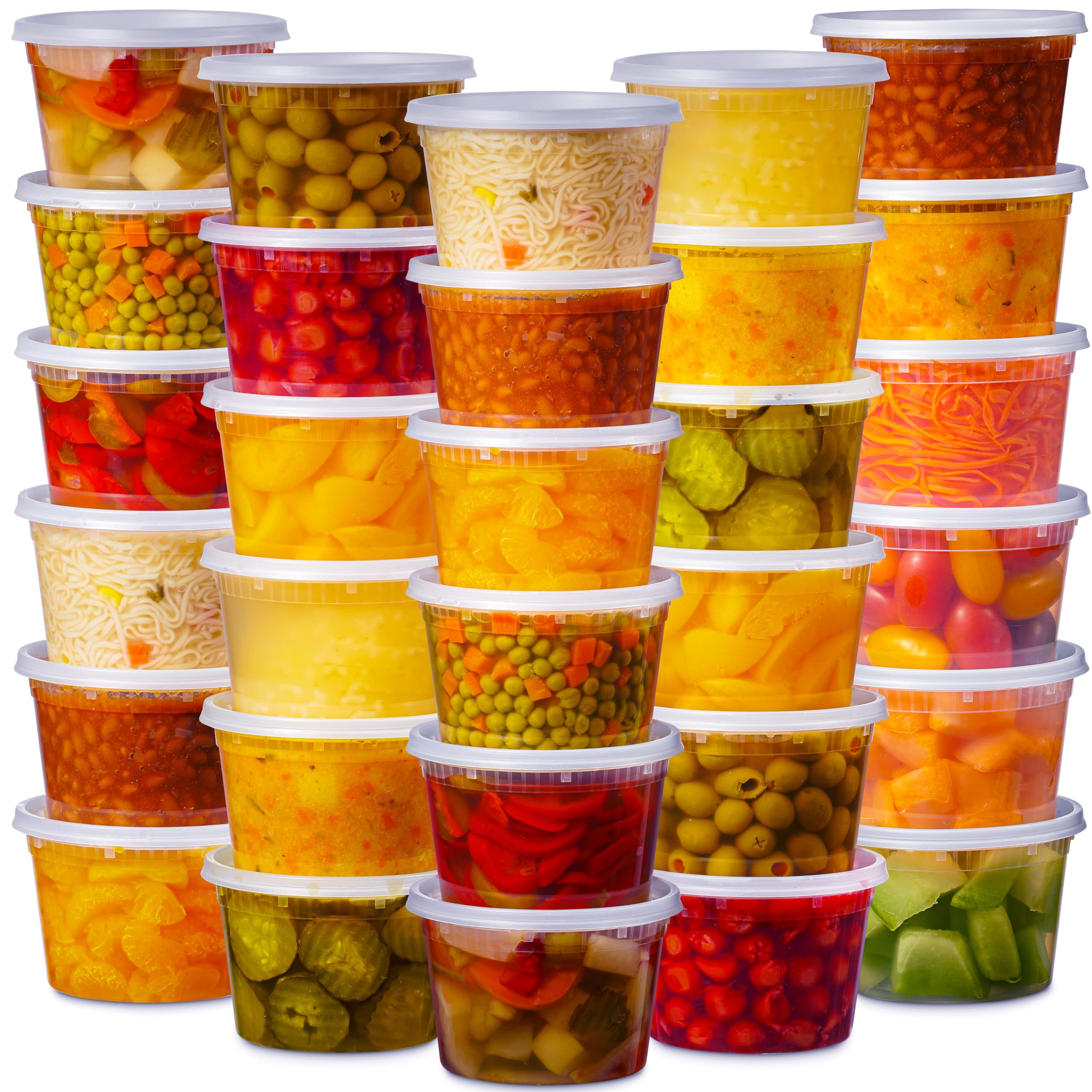 Munfix 48 Pack 16 Oz Plastic Deli Containers with Lids - Food Storage Containers with Lids - Clear Disposable Airtight Meal Prep Containers, BPA Free, Stackable, Leakproof, Microwave and Freezer Safe