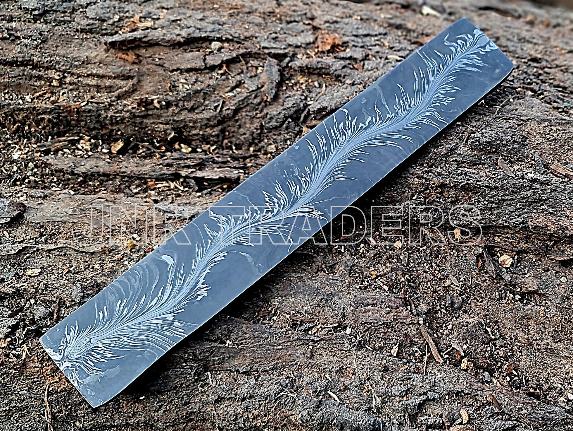 JNR Traders Forged Feather Pattern Damascus Billet - Damascus Bar Stock - Knife Making Supplies 12 Inch 3815