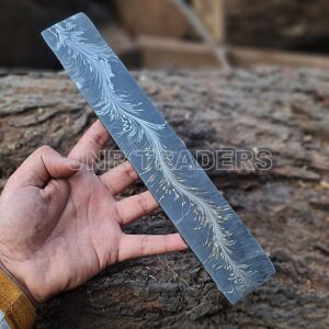 JNR Traders Forged Feather Pattern Damascus Billet - Damascus Bar Stock - Knife Making Supplies 12 Inch 3815