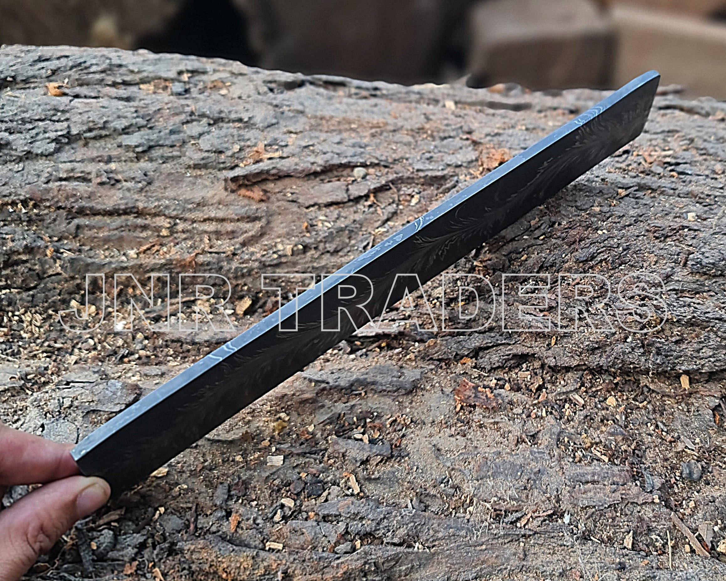 JNR Traders Forged Feather Pattern Damascus Billet - Damascus Bar Stock - Knife Making Supplies 12 Inch 3815