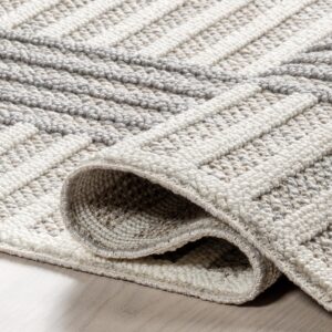 nuLOOM Nicka Striped 9x12 Machine Washable Area Rug for Living Room Bedroom Dining Room Kitchen, Light Grey/Cream