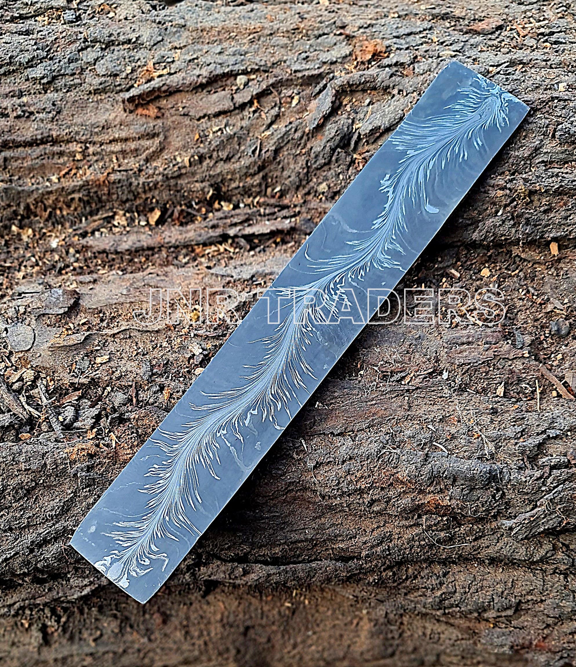 JNR Traders Forged Feather Pattern Damascus Billet - Damascus Bar Stock - Knife Making Supplies 12 Inch 3815